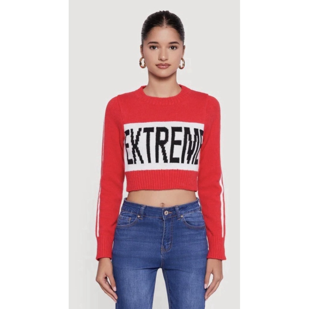 EXTREME Graphic Red Cropped Sweater - Size Small. Retro Streetwear, Motorsport